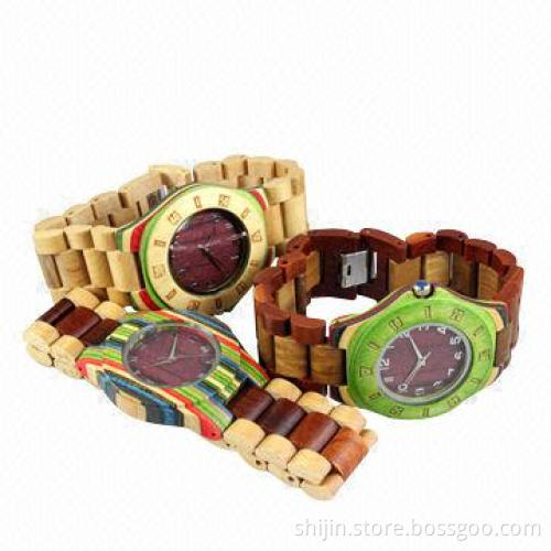 Colorful DIY maple wooden watch with alloy case with plating